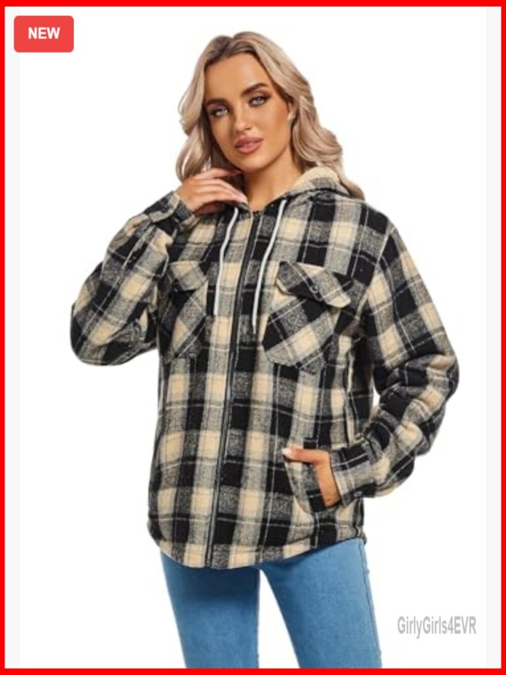 Sherpa Lined Fleece Jacket Full Zip Plaid Hooded Casual Winter - Picture 2 of 7